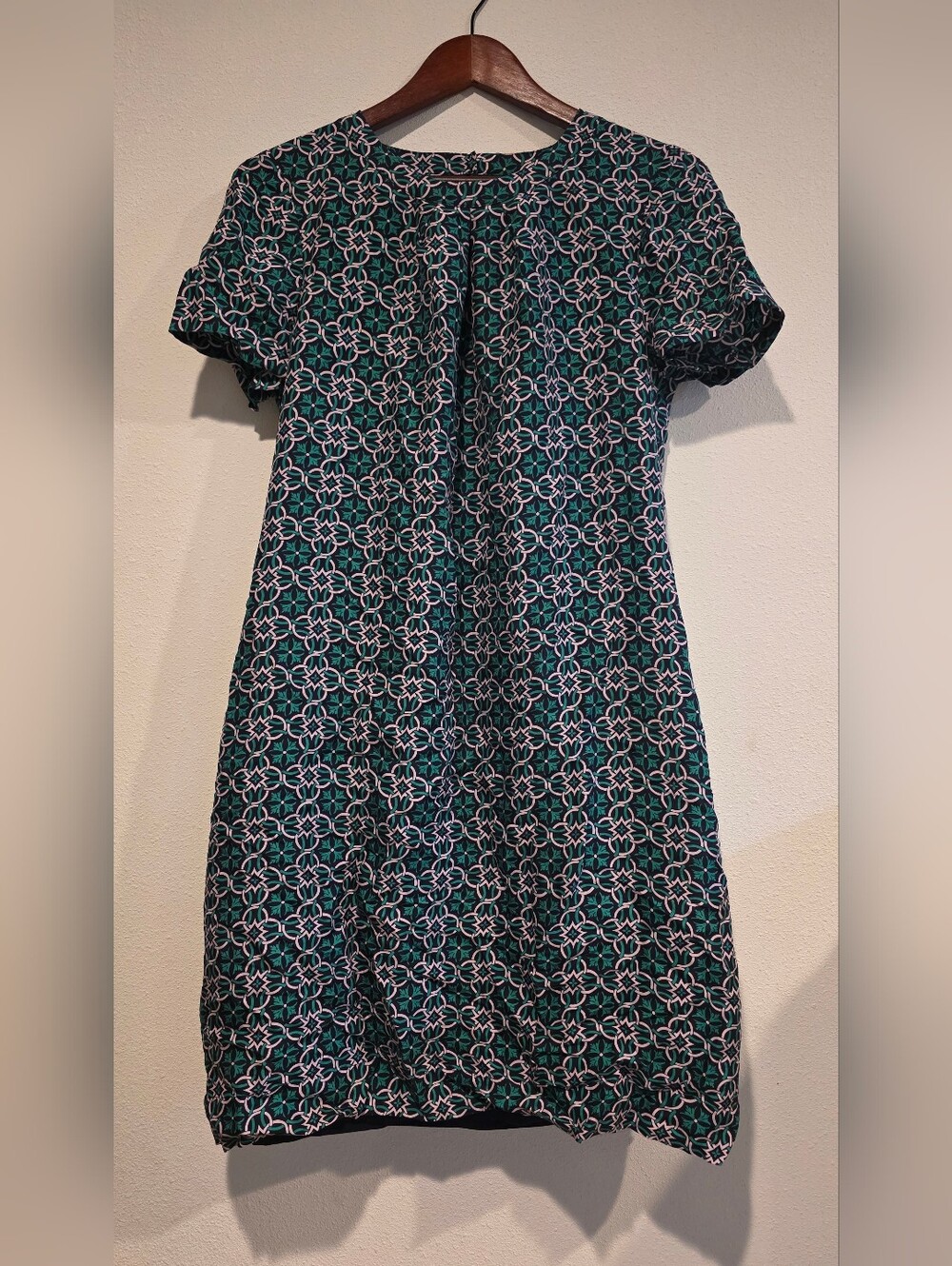 J. Crew Silk Lattice Style Dress Medallion Sz 8 Tall Swoop Neck Green MSRP $178